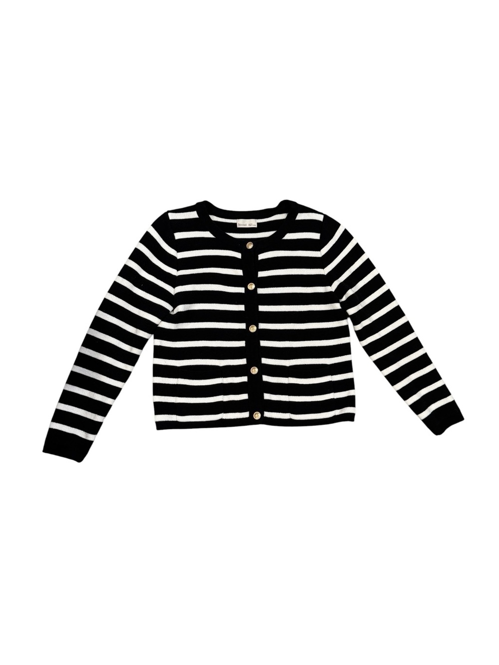 Becool Black and White Striped Cardigan with Gold Buttons